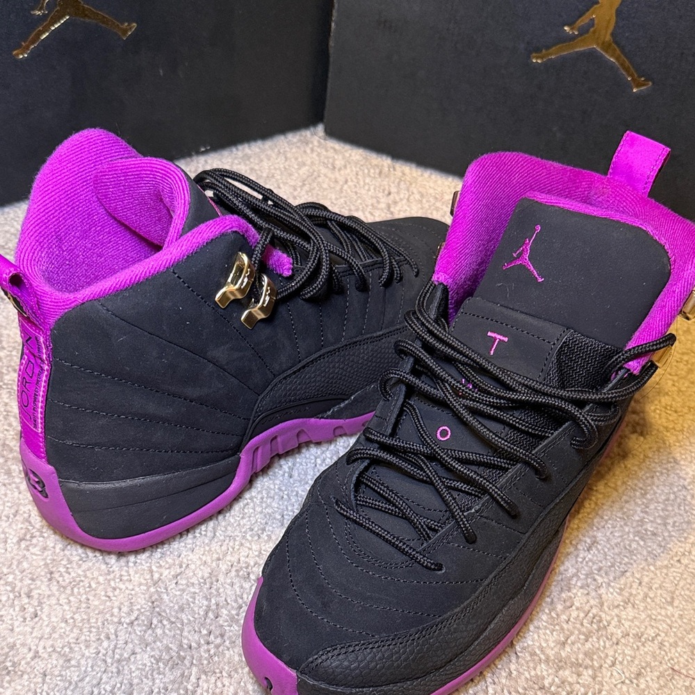 Air Jordan 12 Retro GG Black and Purple Women's Sneakers (limited edition)